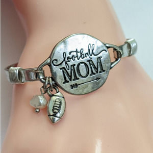 *read New Football mom BANGLE BRACELET pearl charm